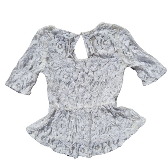 Eyeshadow Lace Floral Top 1/4 Sleeve Boat Neck White Womans X Small - Picture 5 of 8